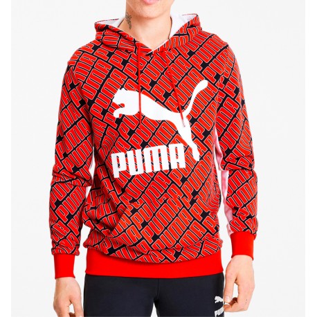 Sudadera con capucha negra con letras rojas de la marca Puma hombre.
